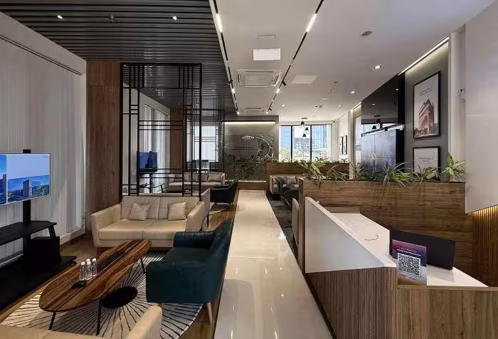 Reception area of Adani Realty Marketing Office Top Interior Designer in Ahmedabad