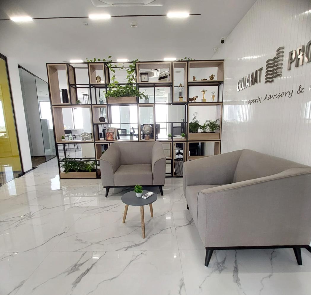 Waiting area of Gujarat Property corporate Office in Gift City