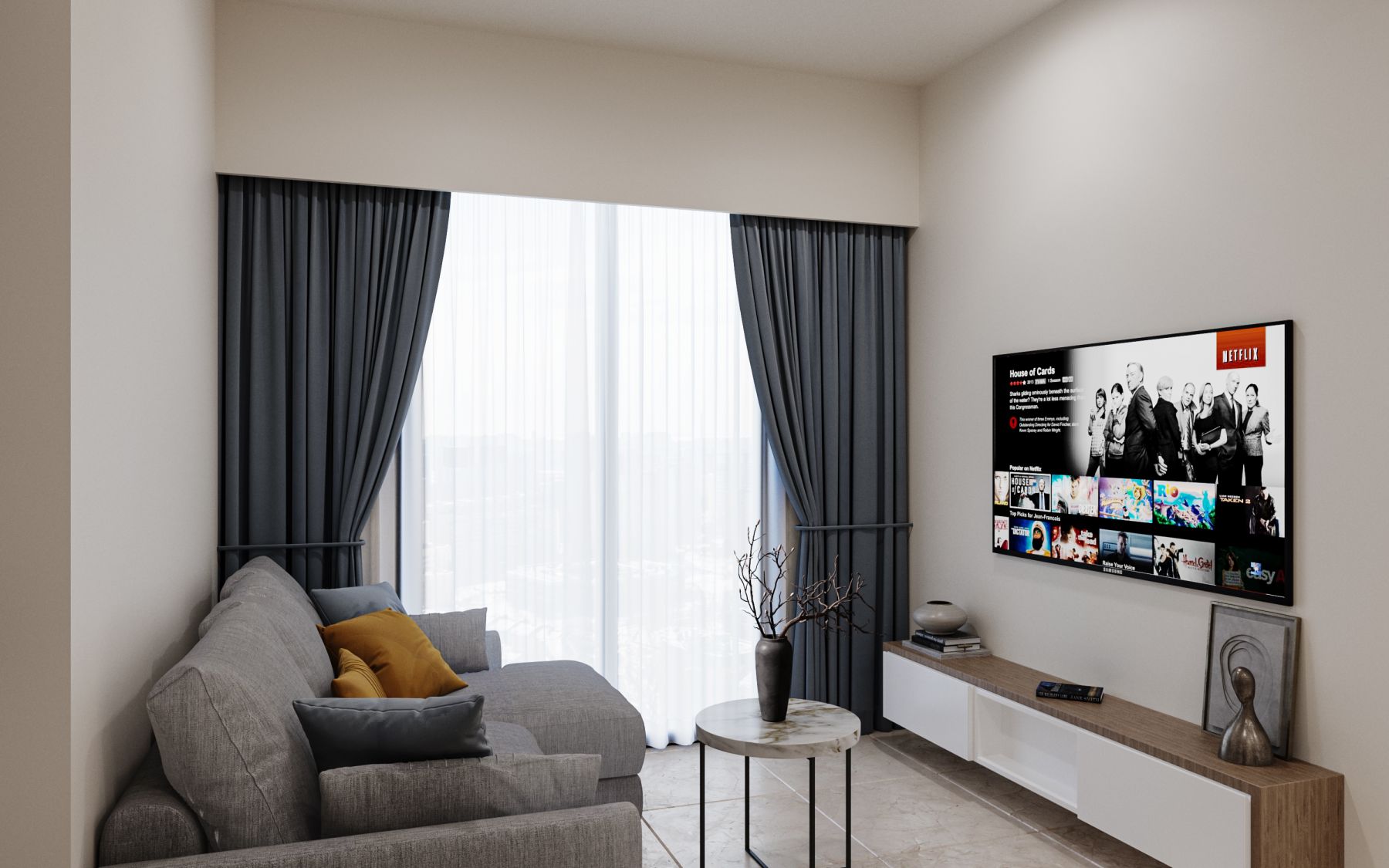 Living area of economic 2.5BHK home of Reva in Gift City